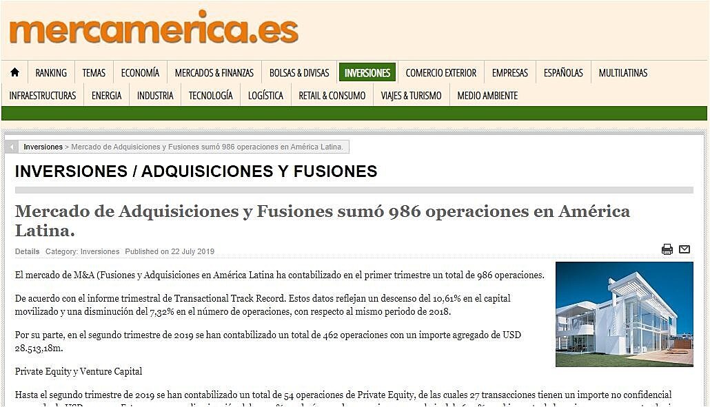 Mercado de Adquisiciones y Fusiones sum 986 operaciones en Amrica Latina.